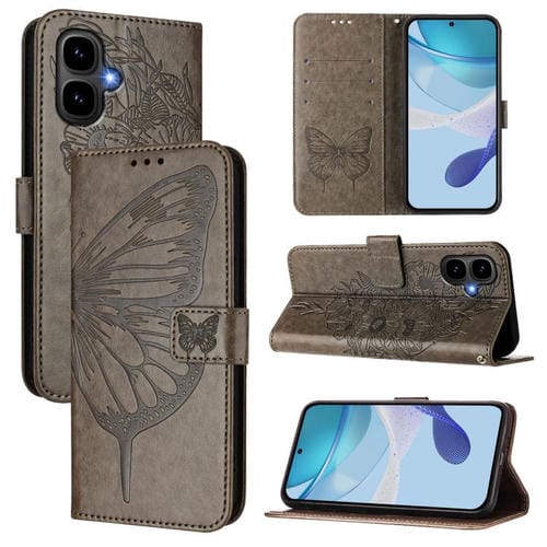 Funda de piel con diseño de mariposa en relieve para Infinix Smart 10 4G / Tecno Pop 10 (gris)