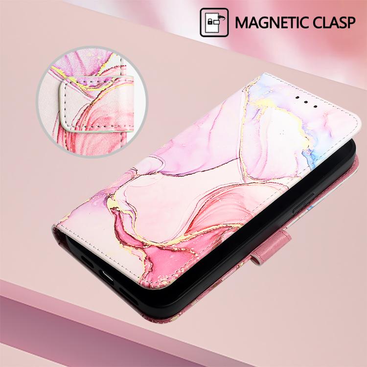Funda de cuero con tapa y diseño de mármol para TCL 605/6SE PT003 (oro rosa)