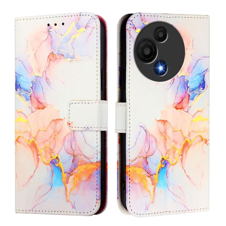 Funda de cuero con tapa y diseño de mármol para TCL 605/6SE PT003 (Galaxy Marble White)