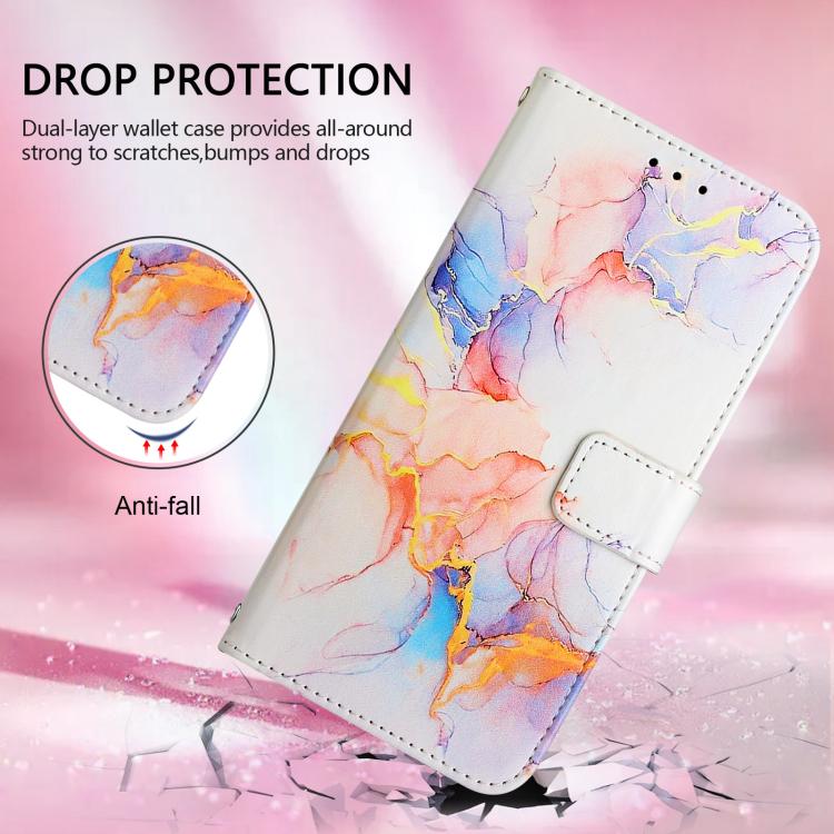 Funda de cuero con tapa y diseño de mármol para TCL 605/6SE PT003 (Galaxy Marble White)