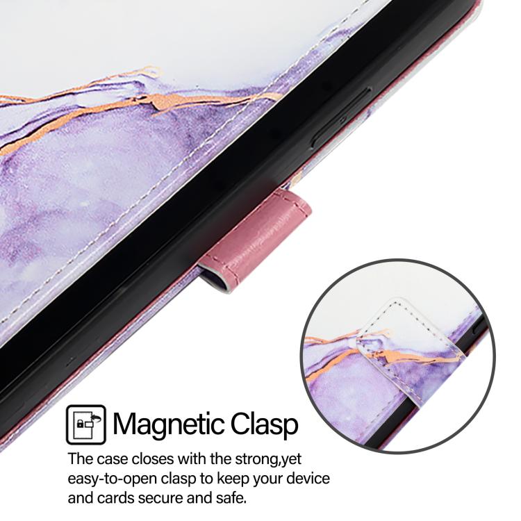 Funda de cuero con tapa y diseño de mármol para TCL 605/6SE PT003 (blanco y morado)