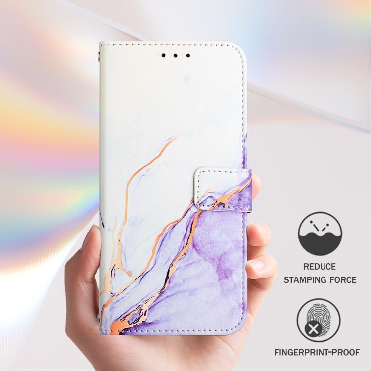 Funda de cuero con tapa y diseño de mármol para TCL 605/6SE PT003 (blanco y morado)