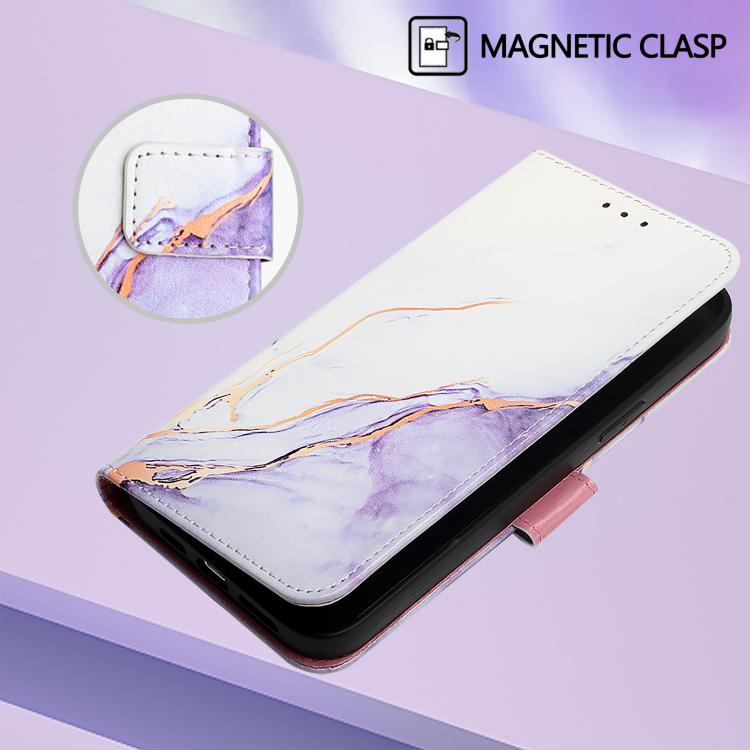 Funda de cuero con tapa y diseño de mármol para TCL 605/6SE PT003 (blanco y morado)