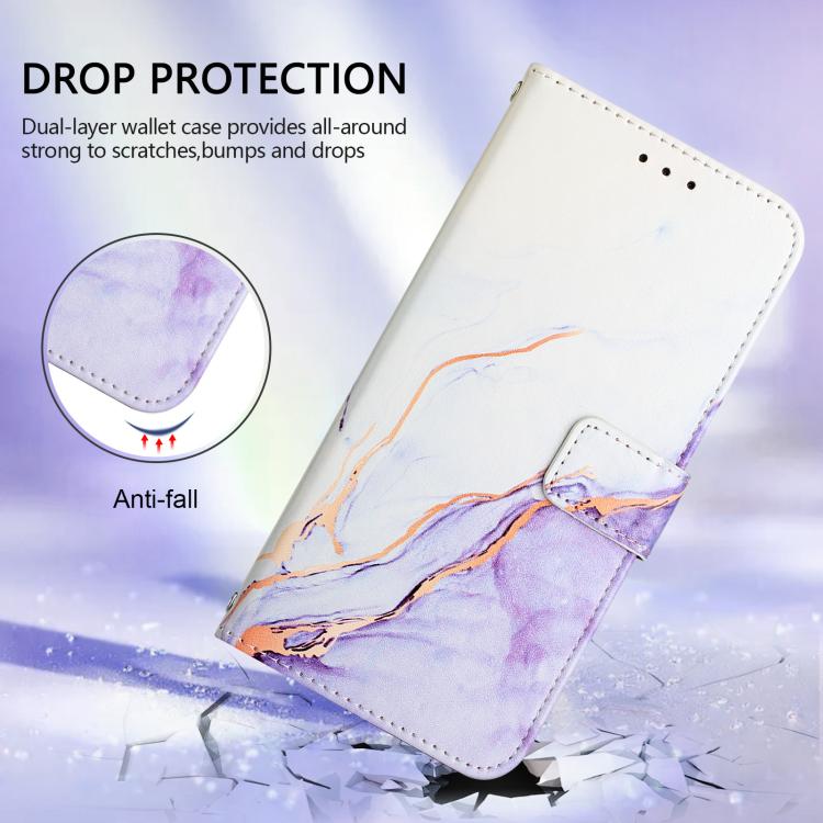 Funda de cuero con tapa y diseño de mármol para TCL 605/6SE PT003 (blanco y morado)