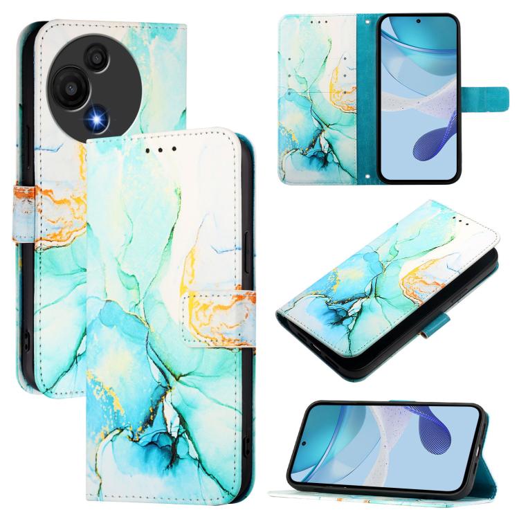 Funda de cuero con tapa y diseño de mármol para TCL 605/6SE PT003 (verde)
