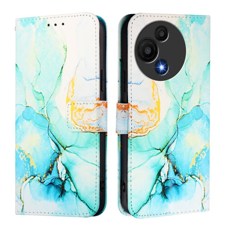 Funda de cuero con tapa y diseño de mármol para TCL 605/6SE PT003 (verde)