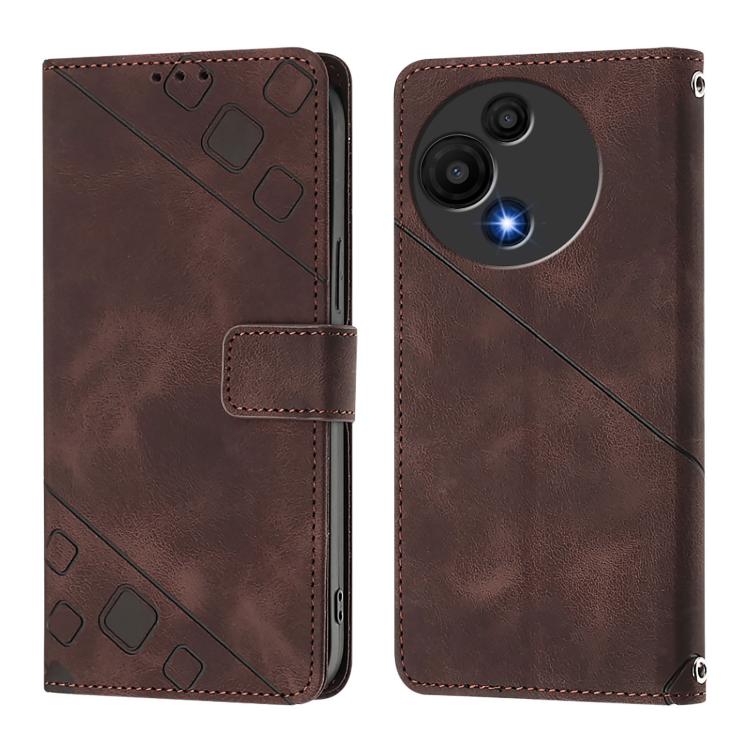 Funda de piel con relieve NxtPaper/605 para TCL 60 SE (marrón)