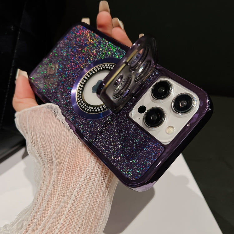 Estuche para Teléfono iPhone 15 con Soporte para Lente Magsafe Starry Glitter (Azul) - MOVILSTORE