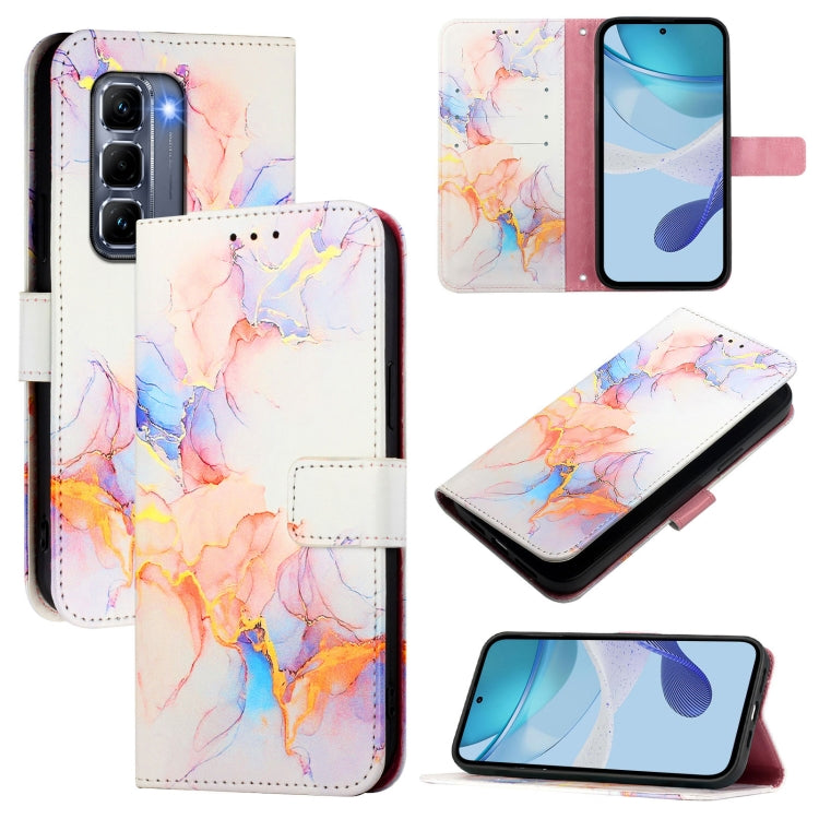 Funda de Cuero con Tapa para Infinix Hot 50 Pro+ 4G Pt003 con Patrón Mármol (Galaxy Marble White)