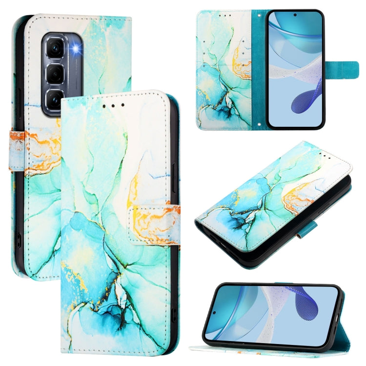 Funda de Cuero con Tapa para Infinix Hot 50 Pro+ 4G Pt003 (Verde) con Patrón Mármol
