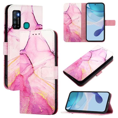 Funda de Cuero con Tapa para Teléfono Infinix Hot 90/90 Pro Pt003 Diseño Mármol (Rosa, Morado y Dorado)