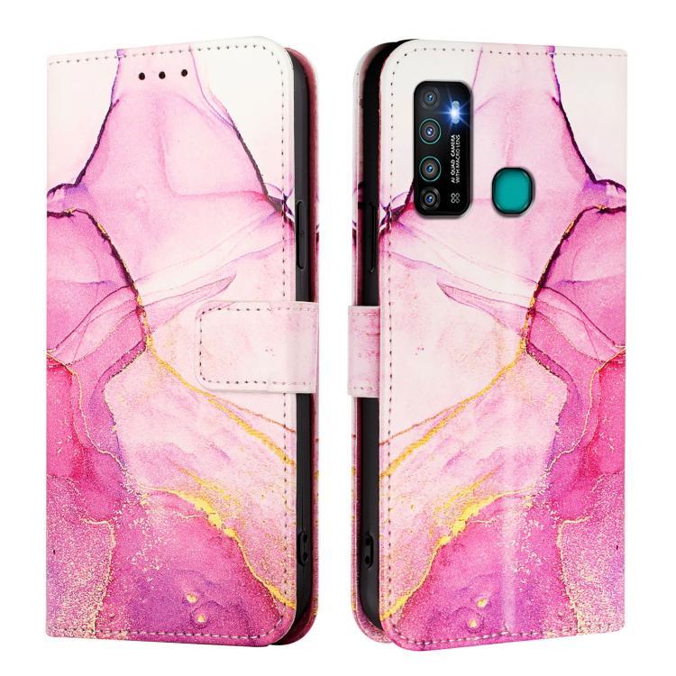 Funda de Cuero con Tapa para Teléfono Infinix Hot 90/90 Pro Pt003 Diseño Mármol (Rosa, Morado y Dorado)