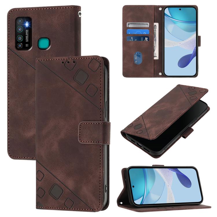 Funda de Cuero con Relieve para Teléfono Infinix Hot 9 y Hot 9 Pro (Marrón)