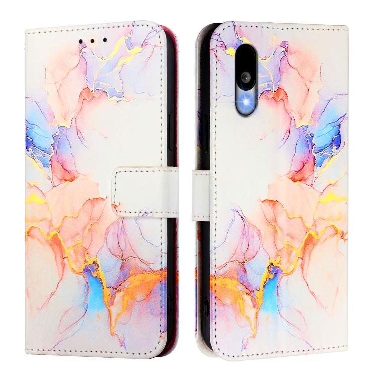 Funda de Cuero con Tapa para Sharp Basio Active3 Pt003 Diseño Mármol (Blanco)