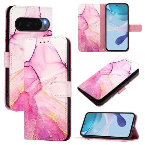 Funda de Cuero con Tapa y Diseño Mármol Pt003 para Google Pixel 10 Pro XL (Rosa, Morado, Dorado)