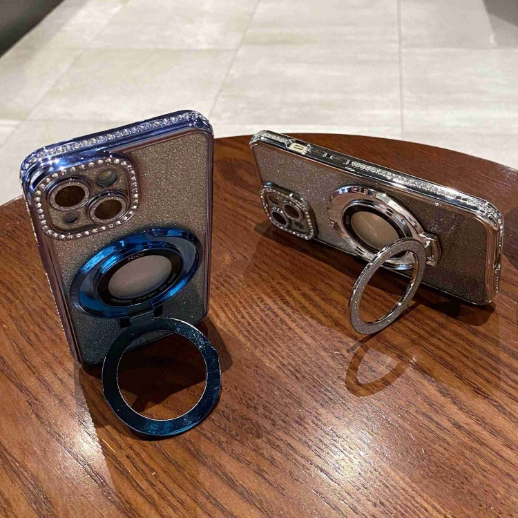 Estuche para Teléfono iPhone 15 Magsafe con Soporte Chapado en Diamantes con Brillo Degradado (Púrpura) - MOVILSTORE
