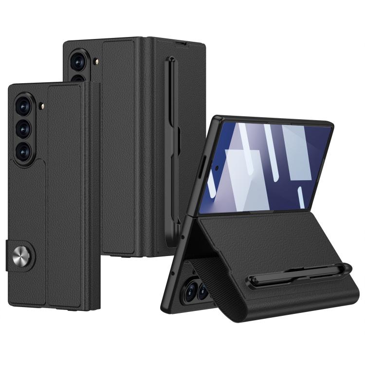 Funda de cuero con tapa integrada GKK para Samsung Galaxy Z Fold7 5G con ranura para lápiz (no incluye lápiz óptico) (negro)