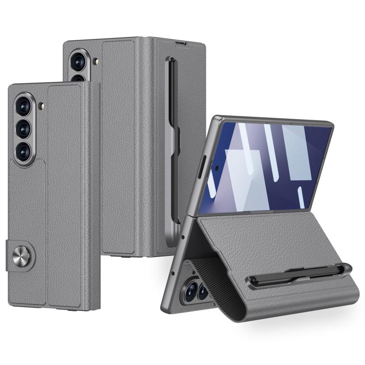 Funda de cuero con tapa integrada GKK para Samsung Galaxy Z Fold7 5G con ranura para lápiz (no incluye lápiz óptico) (gris)