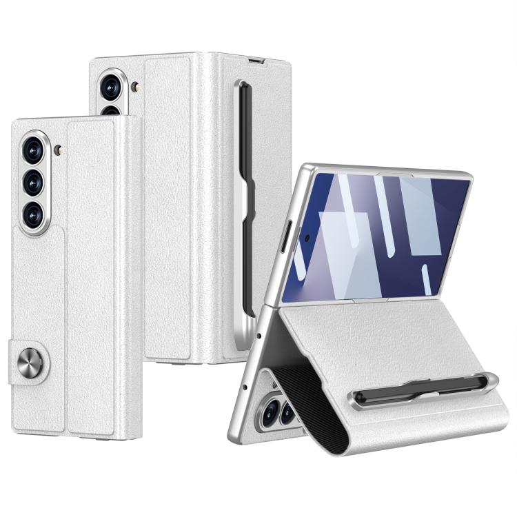 Funda de cuero con tapa integrada GKK para Samsung Galaxy Z Fold7 5G con ranura para bolígrafo (no incluye lápiz óptico) (plateada)