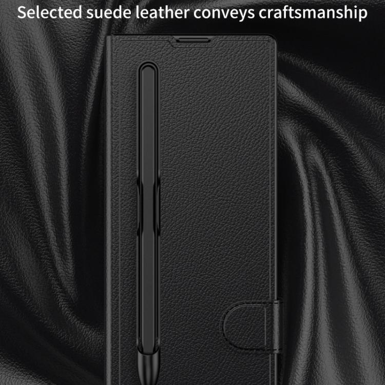 Funda de cuero con tapa integrada GKK para Samsung Galaxy Z Fold7 5G con ranura para lápiz (no incluye lápiz óptico) (negro)