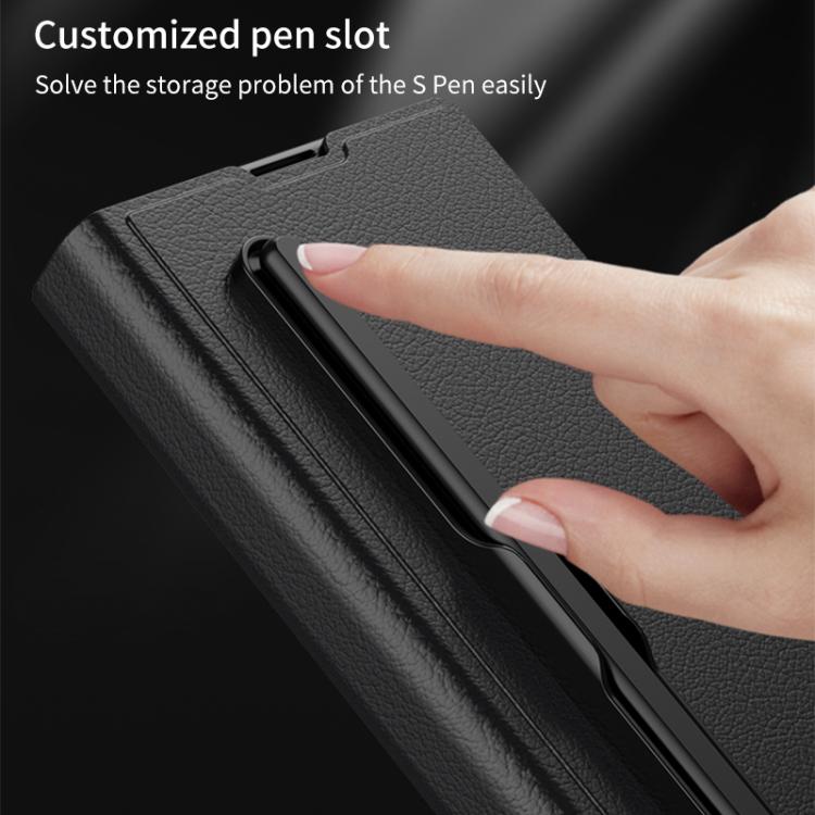 Funda de cuero con tapa integrada GKK para Samsung Galaxy Z Fold7 5G con ranura para lápiz (no incluye lápiz óptico) (negro)