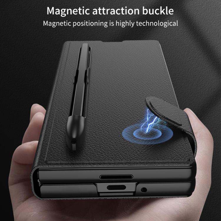Funda de cuero con tapa integrada GKK para Samsung Galaxy Z Fold7 5G con ranura para lápiz (no incluye lápiz óptico) (negro)