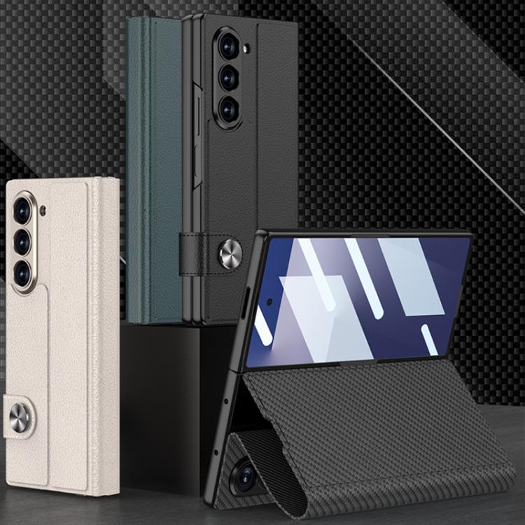 Funda de cuero con tapa integrada GKK para Samsung Galaxy Z Fold7 5G (textura de fibra de carbono)