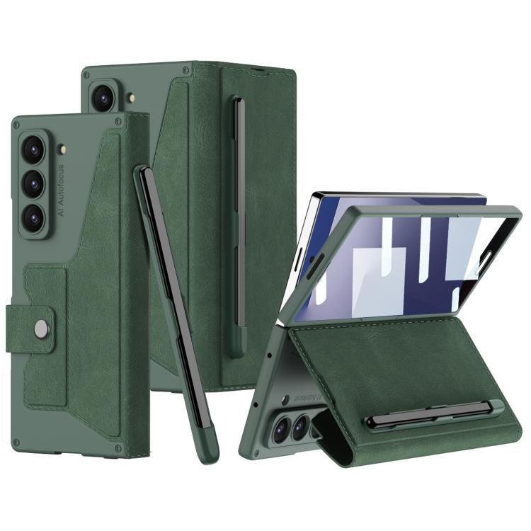 Funda de cuero con tapa y protección integrada GKK para Samsung Galaxy Z Fold7 5G con ranura para bolígrafo (no incluye lápiz óptico) (verde)