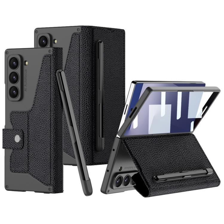 Funda de cuero con tapa y protección integrada GKK para Samsung Galaxy Z Fold7 5G con ranura para bolígrafo (no incluye lápiz óptico) (textura Litchi)