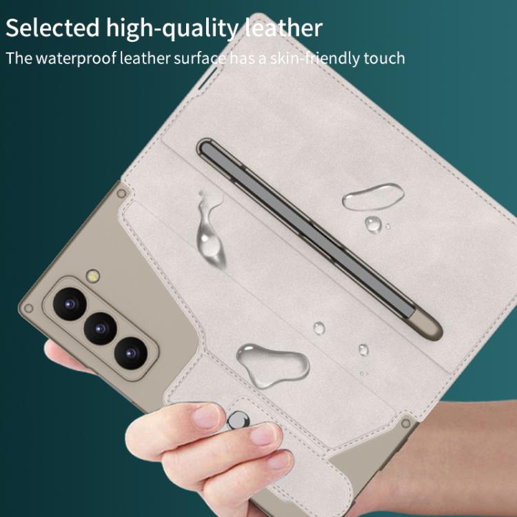 Funda de cuero con tapa y protección integrada GKK para Samsung Galaxy Z Fold7 5G con ranura para bolígrafo (no incluye lápiz óptico) (textura Litchi)
