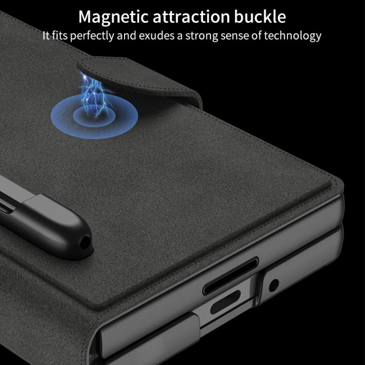 Funda de cuero con tapa y protección integrada GKK para Samsung Galaxy Z Fold7 5G con ranura para bolígrafo (no incluye lápiz óptico) (textura Litchi)