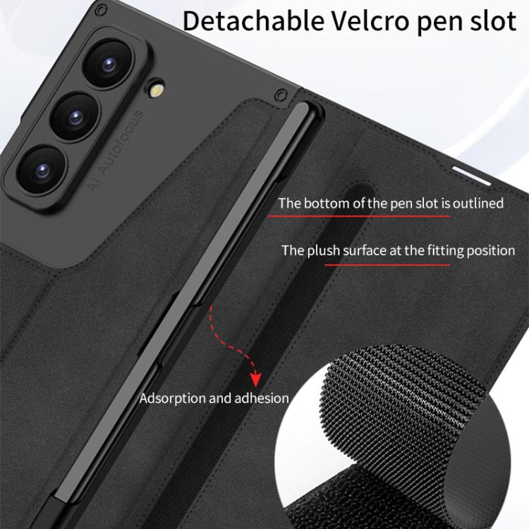 Funda de cuero con tapa y protección integrada GKK para Samsung Galaxy Z Fold7 5G con ranura para bolígrafo (no incluye lápiz óptico) (gris titanio)