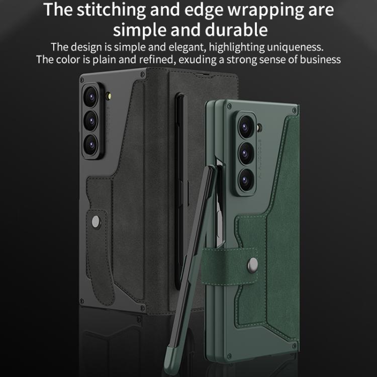 Funda de cuero con tapa y protección integrada GKK para Samsung Galaxy Z Fold7 5G con ranura para bolígrafo (no incluye lápiz óptico) (gris titanio)