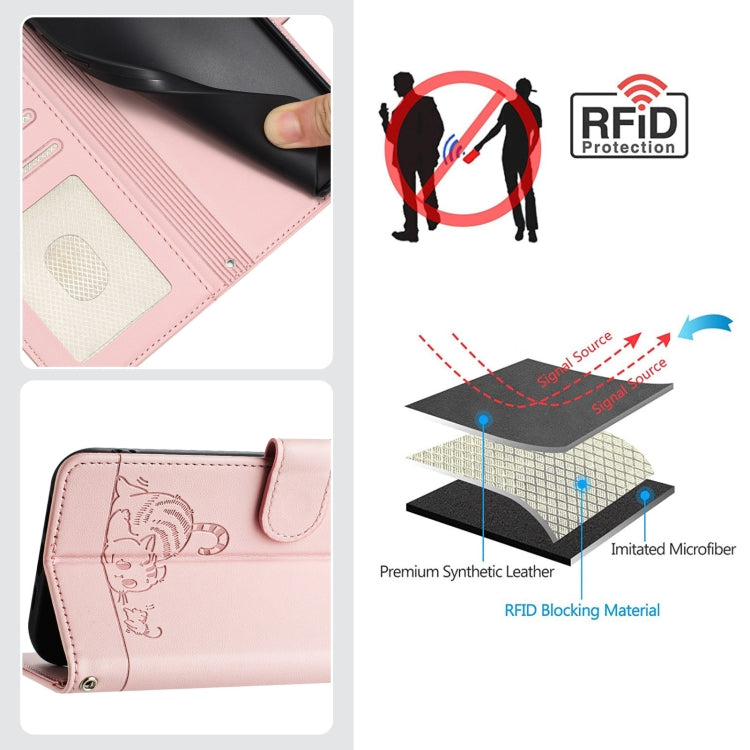 Funda para Teléfono PU con Patrón Gato y Rata RFID para iPhone 15 con Correa (Rosa) - MOVILSTORE