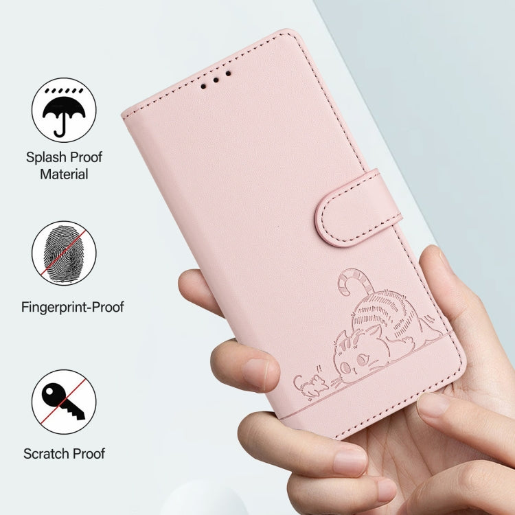 Funda para Teléfono PU con Patrón Gato y Rata RFID para iPhone 15 con Correa (Rosa) - MOVILSTORE