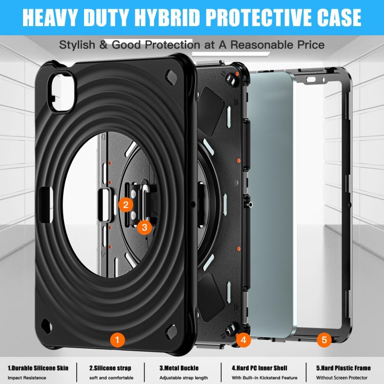 Funda híbrida Silicona con soporte giratorio para iPad Air 11 (2025/2024) (Negra)