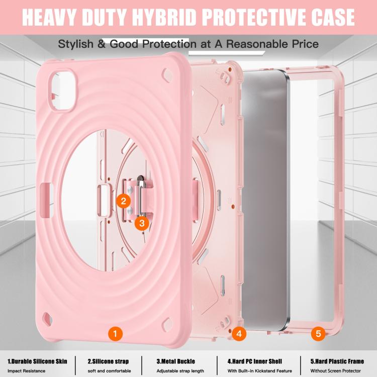 Funda híbrida Silicona para iPad Pro 11 (2024) con Soporte Giratorio (Rosa)