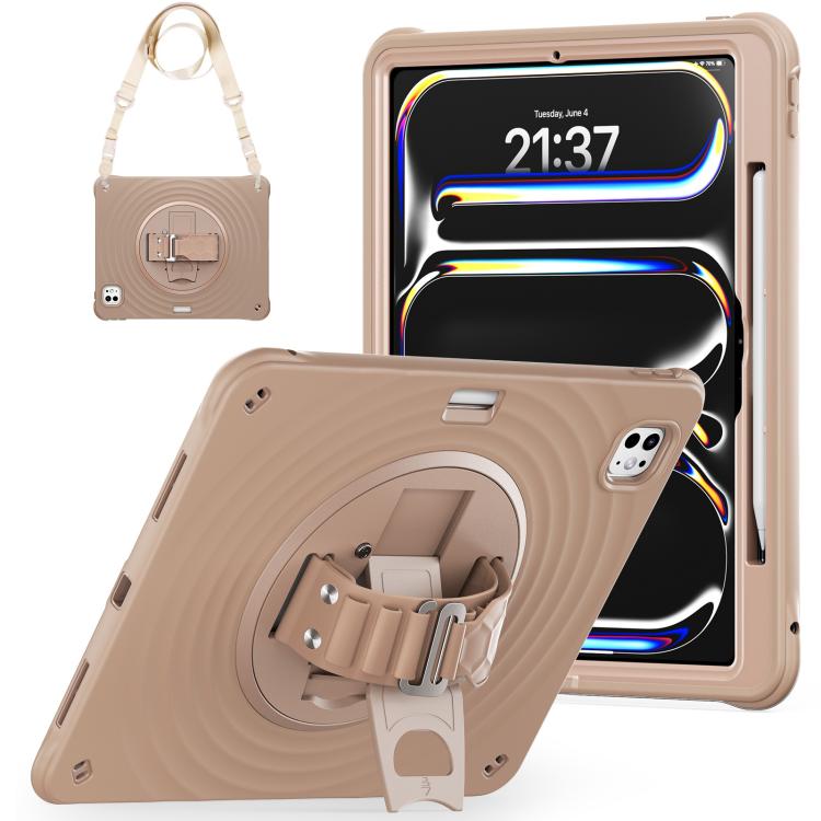 Funda híbrida de silicona con soporte giratorio para iPad Pro 13 (2024) (Café Claro)