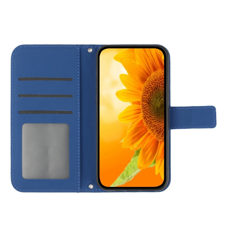 Funda de Cuero con Tapa y Cordón para Sharp Aquos Sense9 Diseño Girasol (Azul Oscuro)