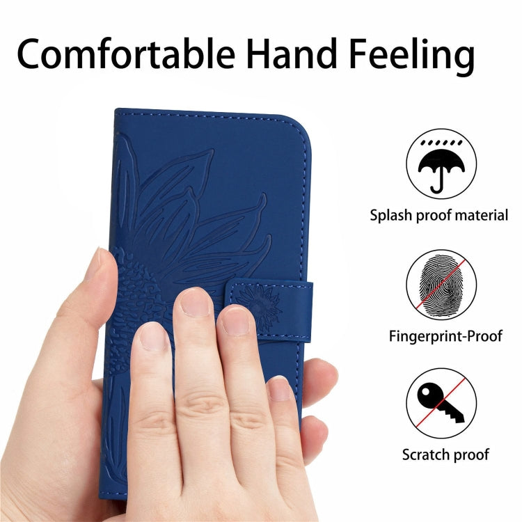 Funda de Cuero con Tapa y Cordón para Sharp Aquos Sense9 Diseño Girasol (Azul Oscuro)