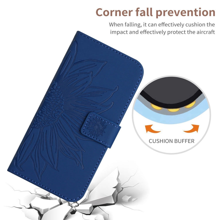 Funda de Cuero con Tapa y Cordón para Sharp Aquos Sense9 Diseño Girasol (Azul Oscuro)