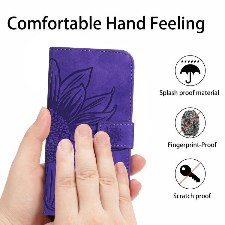 Funda de Cuero para Sharp Aquos Sense9 con Tapa y Cordón Diseño Girasol (Morado Oscuro)