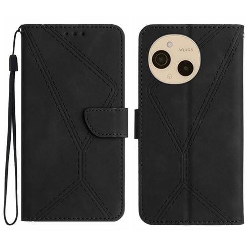 Funda de Cuero para Sharp Aquos Sense9 con Relieve y Costuras (Negra)