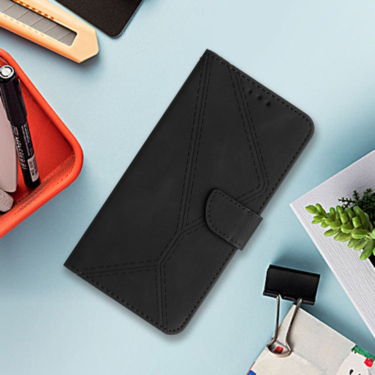 Funda de Cuero para Sharp Aquos Sense9 con Relieve y Costuras (Negra)