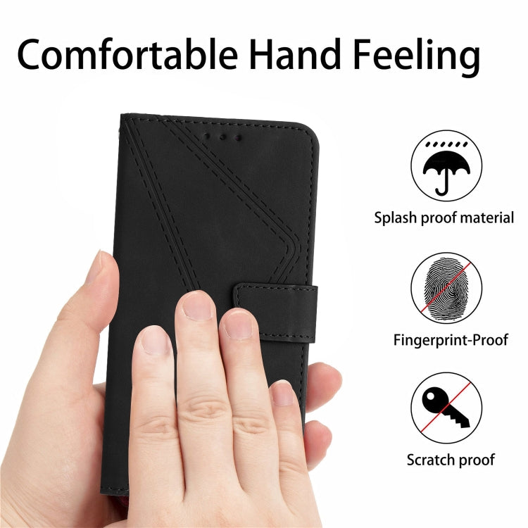 Funda de Cuero para Sharp Aquos Sense9 con Relieve y Costuras (Negra)