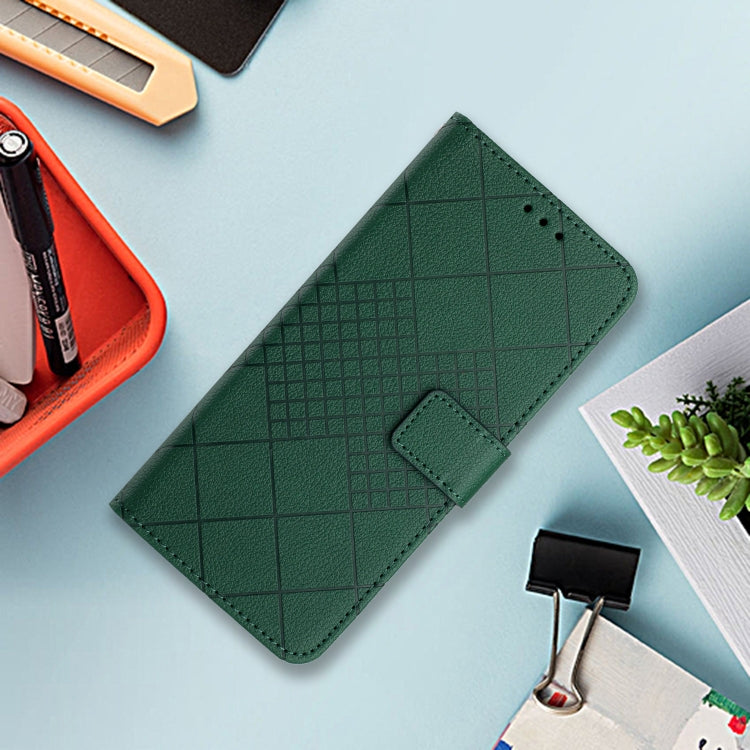 Funda de Cuero para Sharp Aquos Sense9 con Textura de Cuadrícula Rómbica (Verde)
