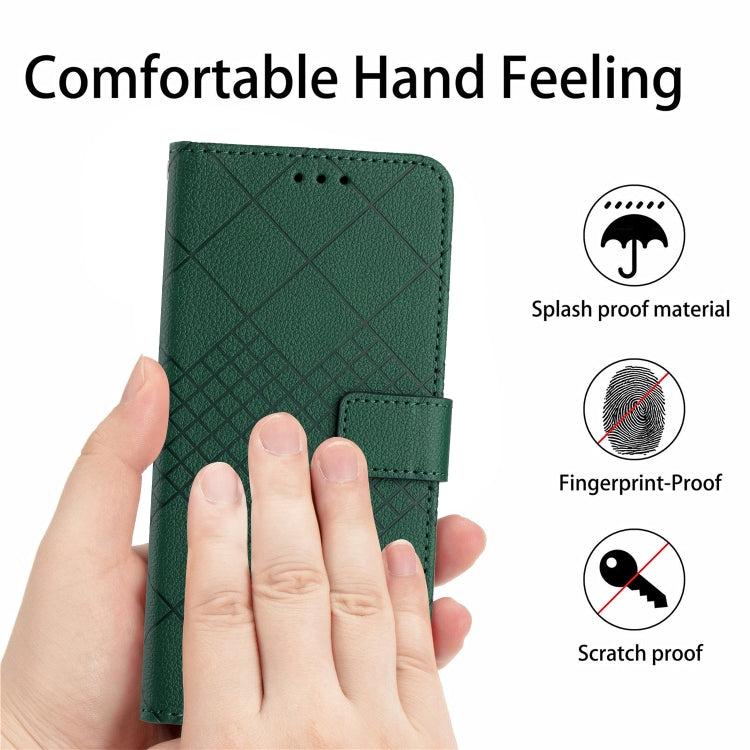 Funda de Cuero para Sharp Aquos Sense9 con Textura de Cuadrícula Rómbica (Verde)