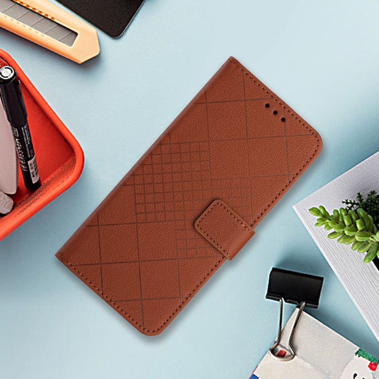 Funda de Cuero para Sharp Aquos Sense9 con Textura Cuadrícula Rómbica (Marrón)