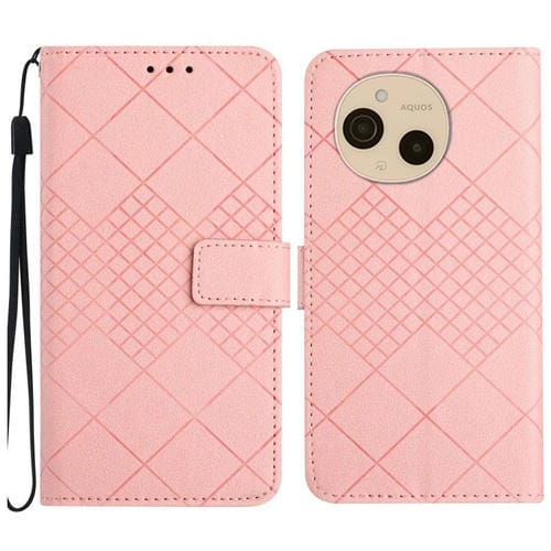 Funda de Cuero para Sharp Aquos Sense9 con Textura de Cuadrícula Rómbica (Rosa)