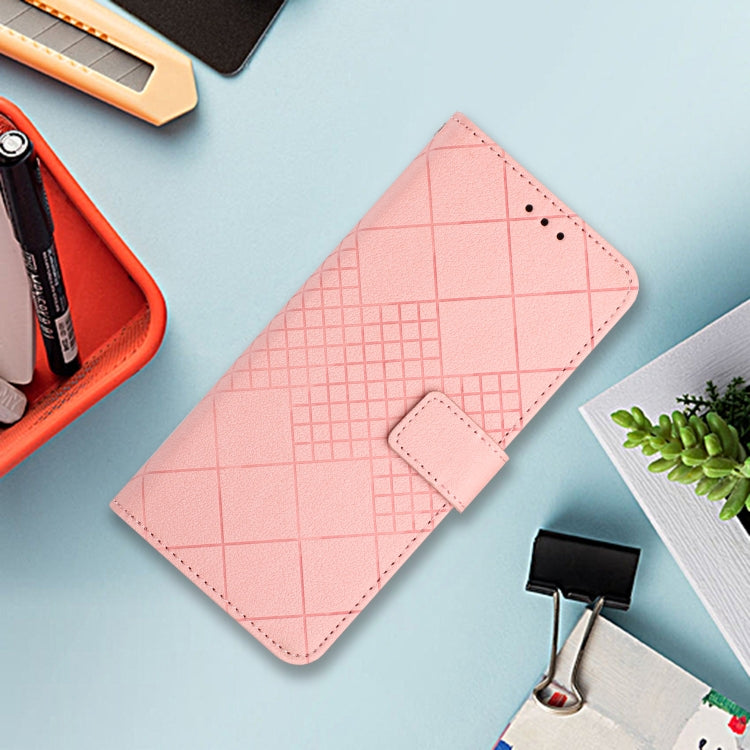 Funda de Cuero para Sharp Aquos Sense9 con Textura de Cuadrícula Rómbica (Rosa)